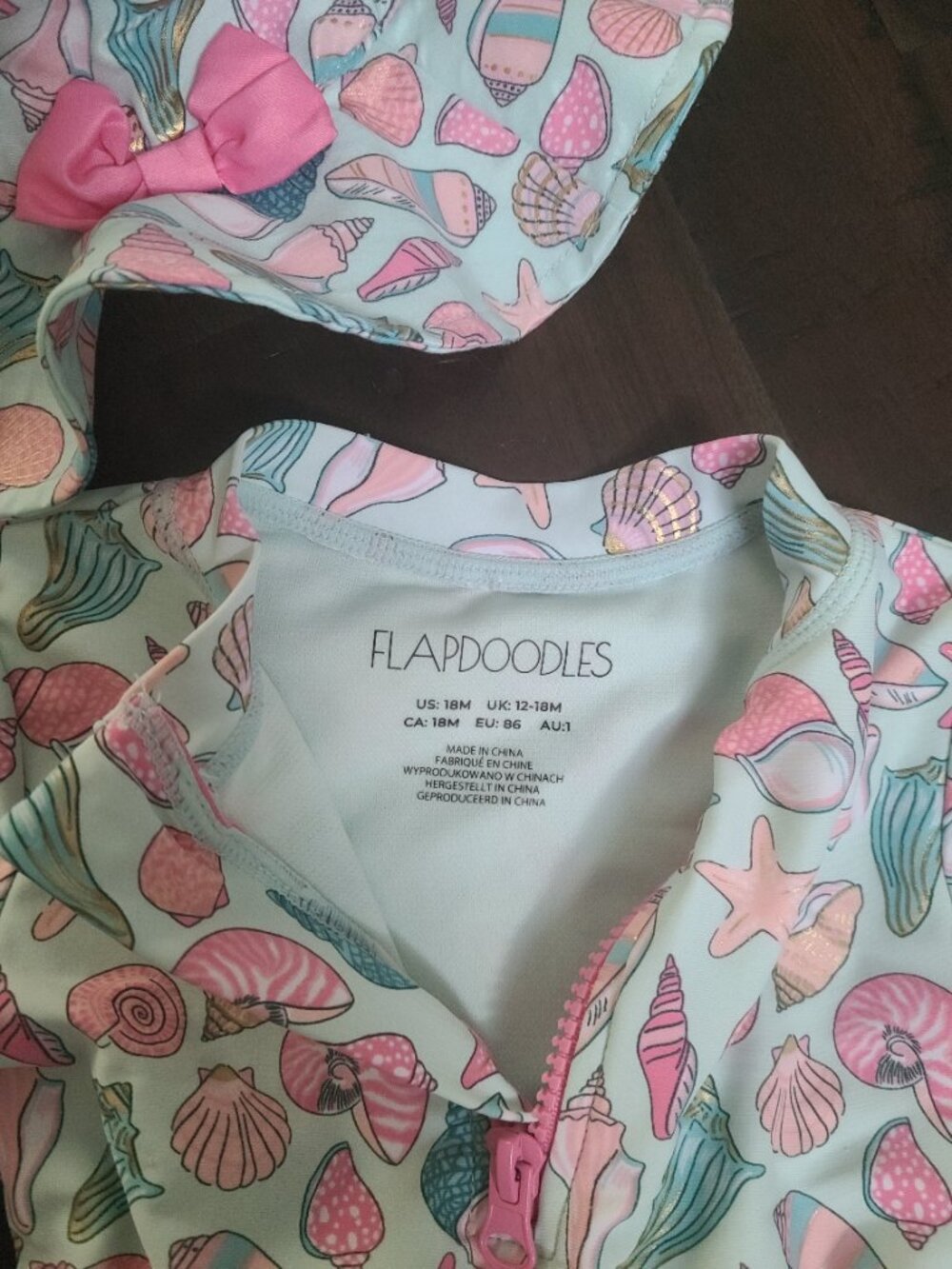 Swimsuit with Shell Pattern and Matching Hat - Picture 4 of 4
